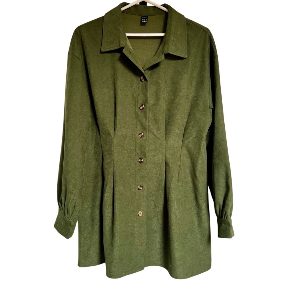 Olive Green Tunic Top Fitted Buttons Long Sleeve Collared NEW Office Casual